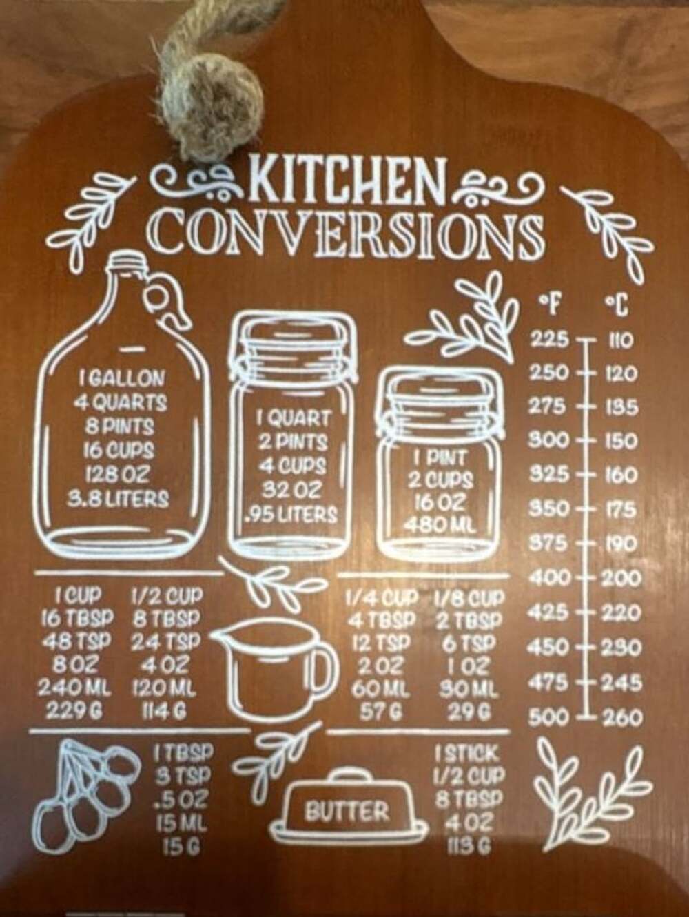 Kitchen Measurement Chart Cookbook Stand Warm Brown and White
